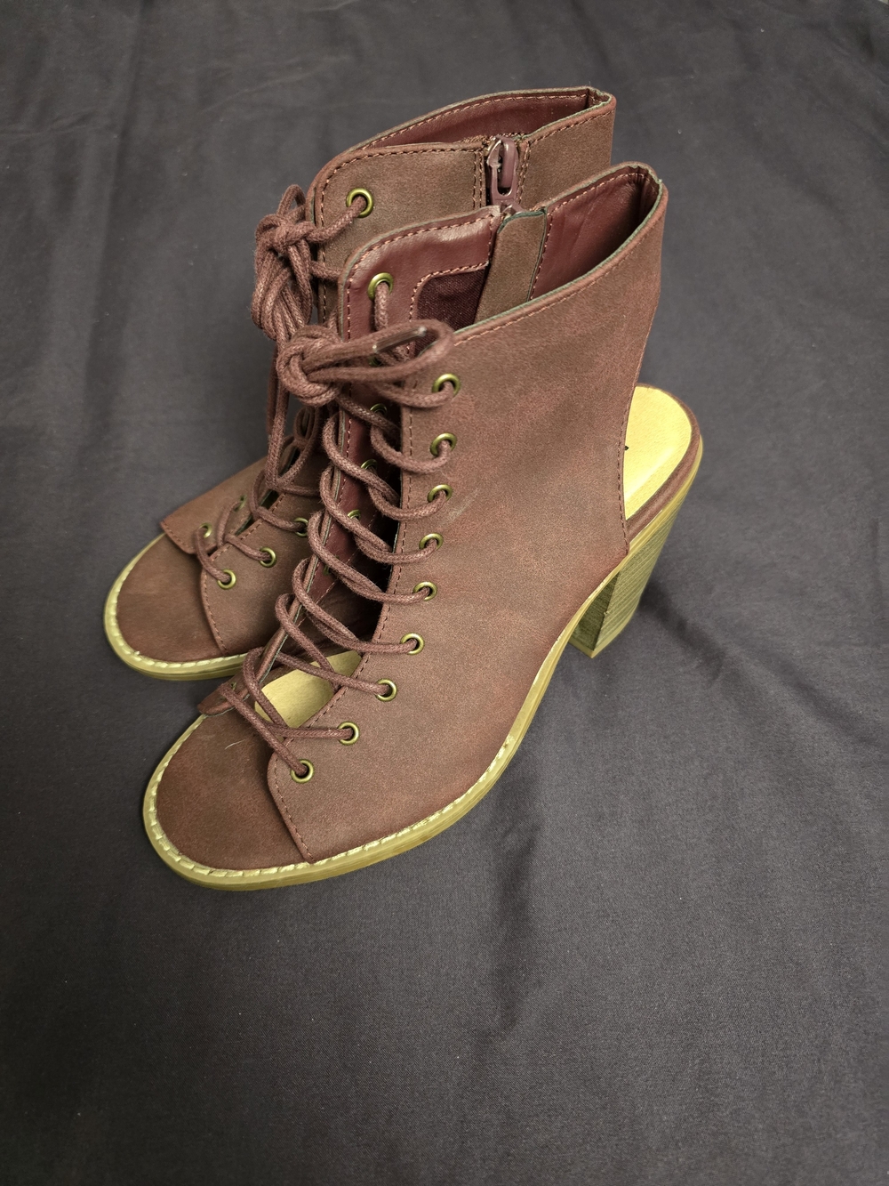 Women’s Burgundy Lace-Up Open-Toe Block Heel Booties